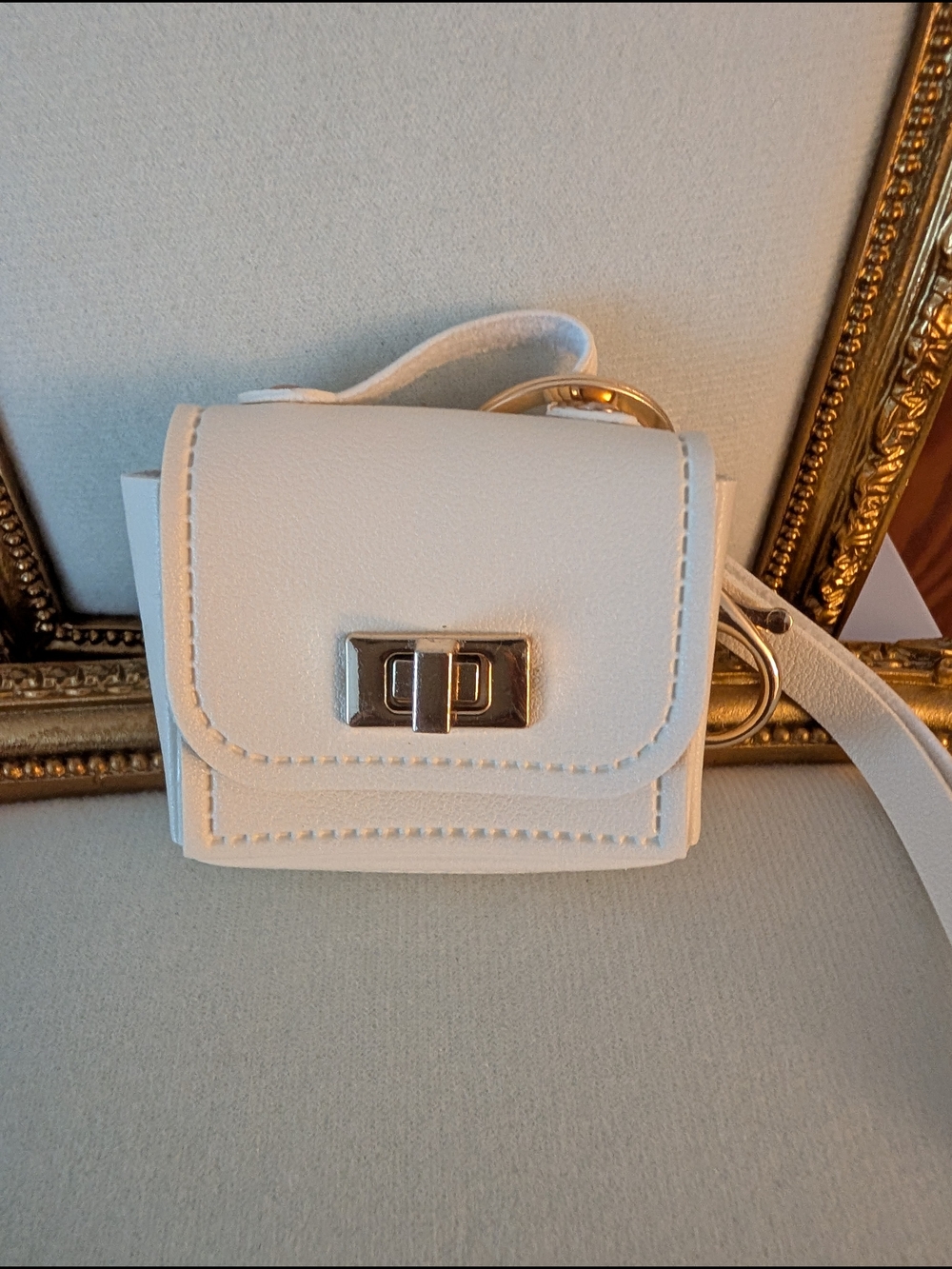 Cream / Ivory Leatherette Bag Mini Bag Charm Key chain- It Opens!